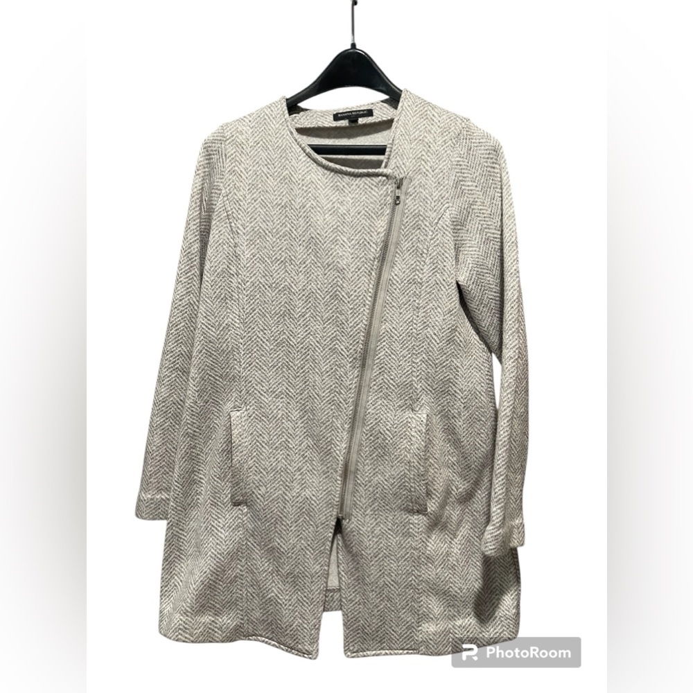 Banana Republic Fleece Moto Jacket Herringbone Asymmetrical Zip Womens